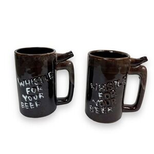 Vintage 4.75" Set of 2 "Whistle For Your Beer" "Wet Your Whistle" Mugs